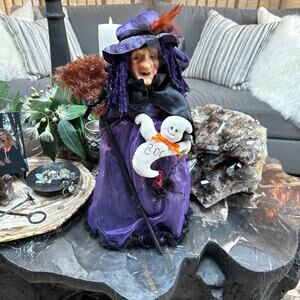 Vintage Dan Dee Collectors Choice Witch Doll Ghost Broom 19" Halloween Decor